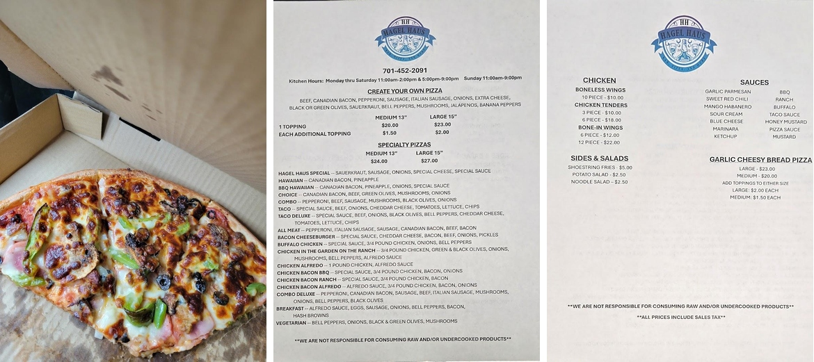 Hagel Haus Bar and Pizza Menu
