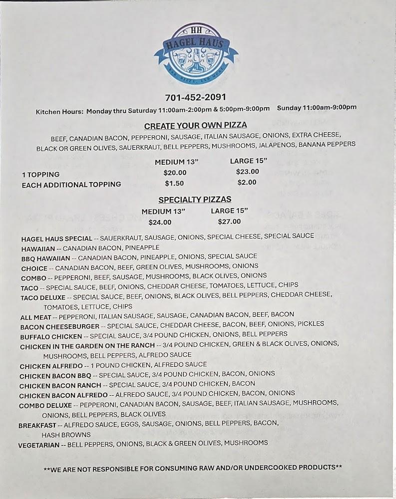 Hagel Haus Bar and Pizza Menu image 1