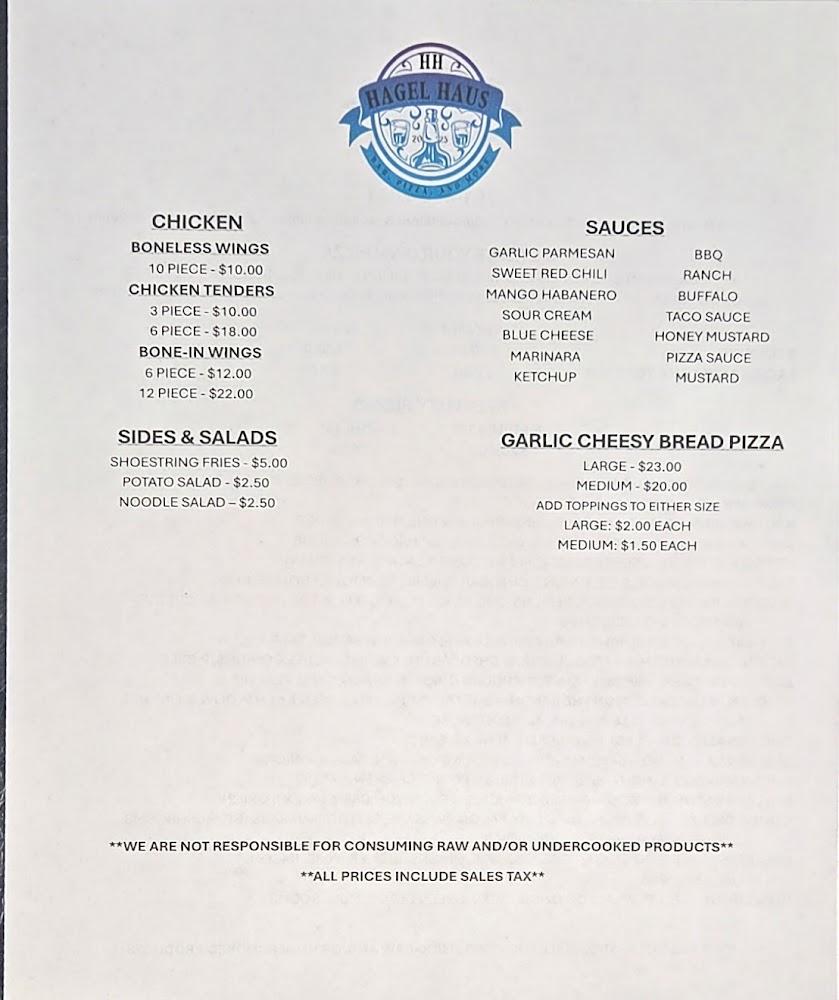 Hagel Haus Bar and Pizza Menu image 2